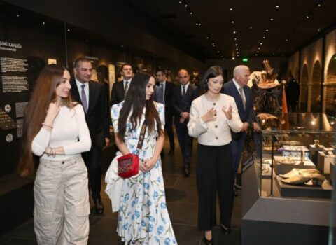 Leyla Əliyeva və Arzu Əliyeva Şəkidə tarixi-memarlıq abidələrinin bərpadan sonra açılışında iştirak ediblər