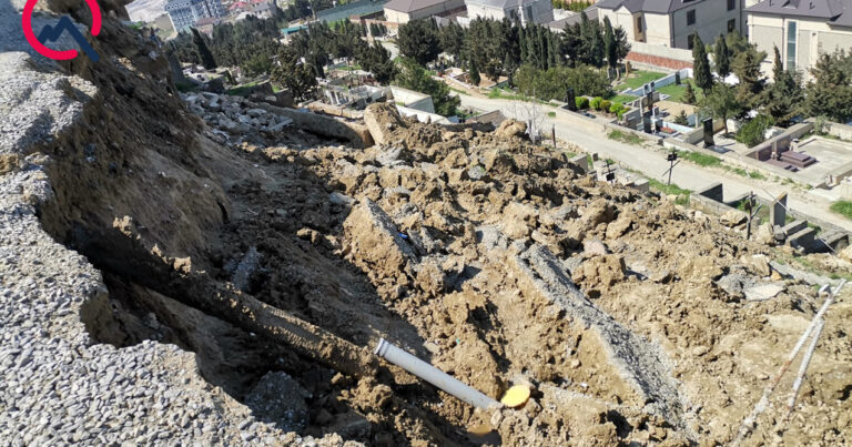 Badamdarda qəbiristanlığa düşən yolda sürüşmə – FOTO