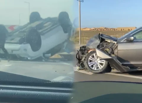 Bakıda KIA qəza törətdi: Avtomobilin ön hissəsi dağıldı – VİDEO