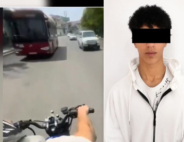 Təhlükəli motosiklet sürücüsünü polis saxlayıb