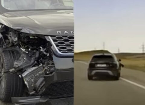 Maşının təkəri çıxıb arxadan gələn “Range Rover”ə çırpıldı – VİDEO