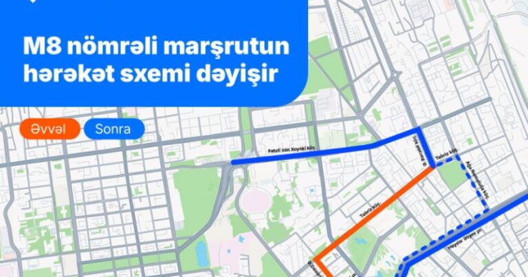 Paytaxtda M8 marşrut avtobusunun hərəkət sxemi dəyişir