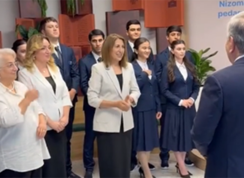 Füzulidəki məktəbin direktoru Prezidenlərin qarşısında çıxış etdi – Video