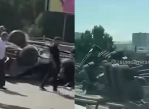 Bakı-Sumqayıt yolunda ağır qəza – Avtomobillər aşdı – (Video)