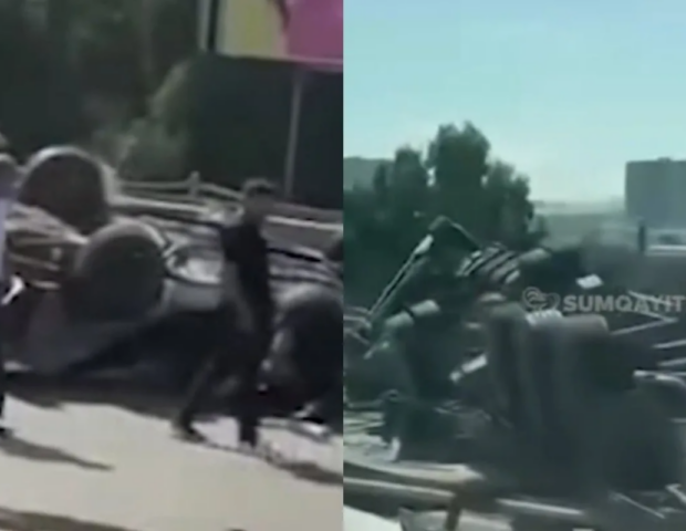 Bakı-Sumqayıt yolunda ağır qəza – Avtomobillər aşdı – (Video)