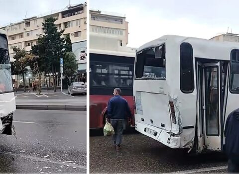 Bakıda iki sərnişin avtobusu toqquşdu – VİDEO