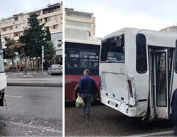 Bakıda iki sərnişin avtobusu toqquşdu – VİDEO