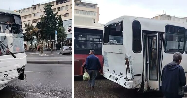 Bakıda iki sərnişin avtobusu toqquşdu – VİDEO