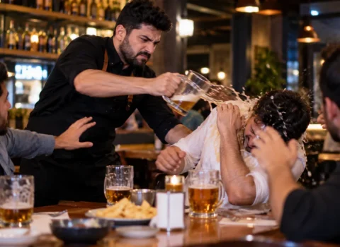 Məşhur kafedə dava: Barmen bakalı müştərinin başına çırpdı