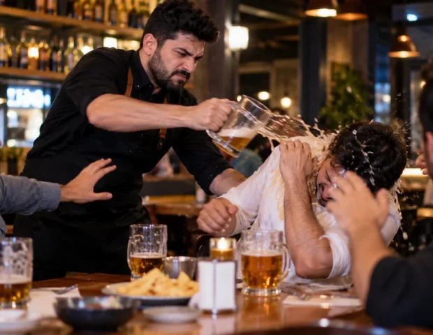 Məşhur kafedə dava: Barmen bakalı müştərinin başına çırpdı