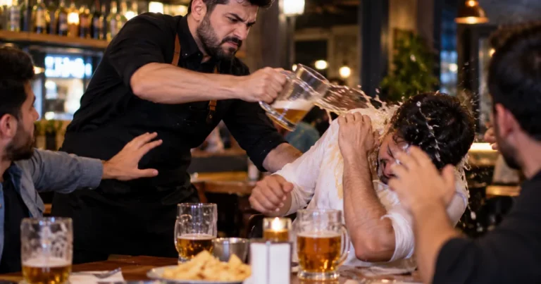 Məşhur kafedə dava: Barmen bakalı müştərinin başına çırpdı