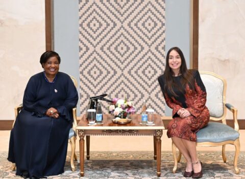 Leyla Əliyeva Səmərqənddə Zimbabvenin birinci xanımı ilə görüşüb