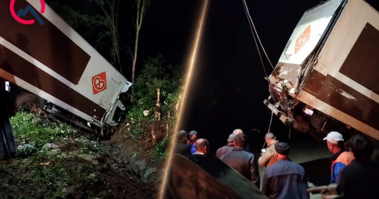İşıq dirəklərinə çırpılan yük maşını kanala aşdı – Video